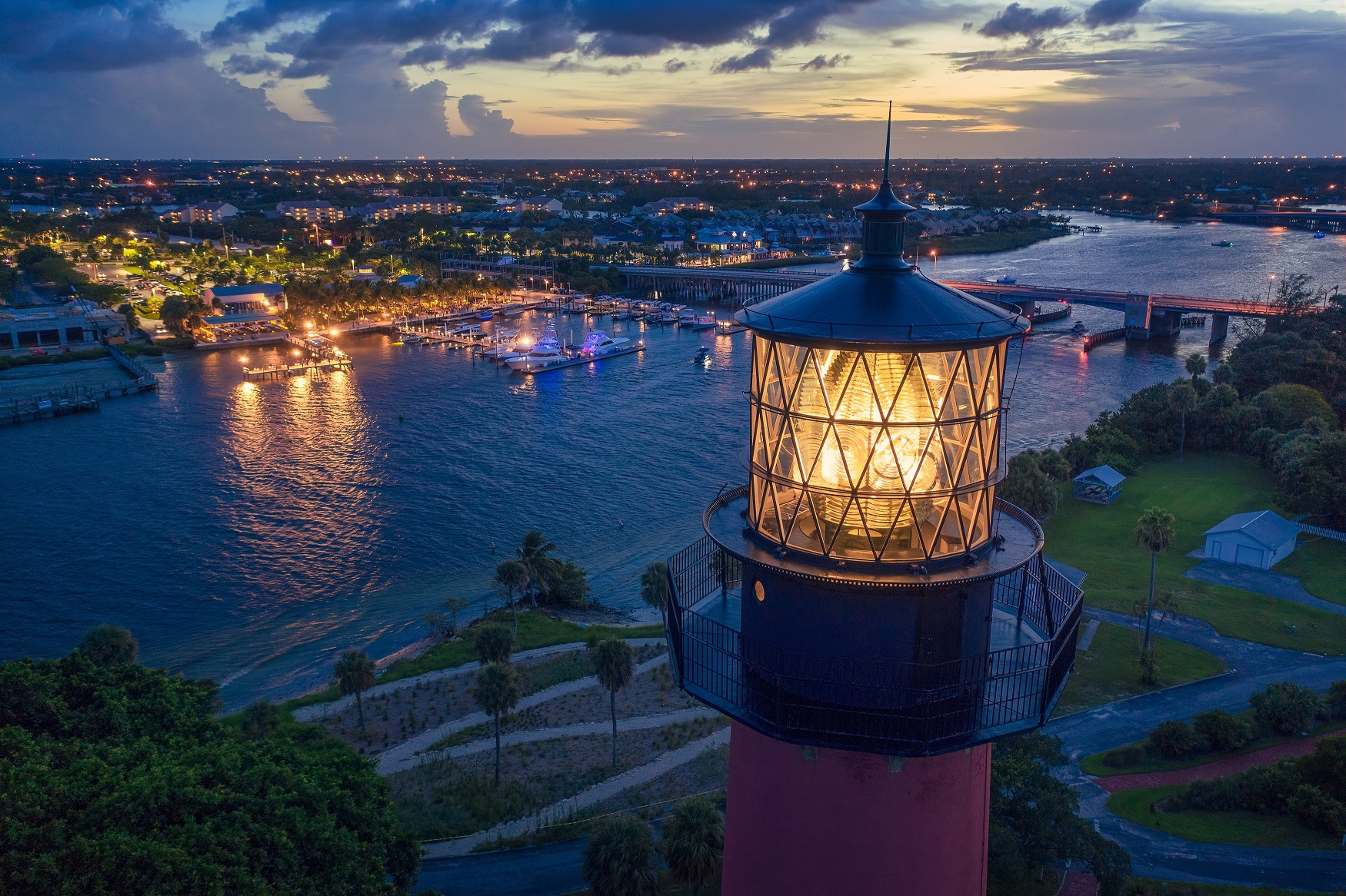 Jupiter Lighthouse Nightlife Waterway Aerial Photography (c) Discover The Palm Beaches