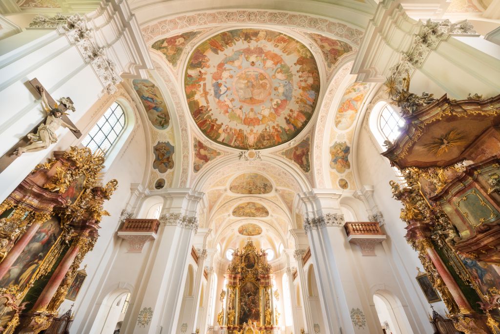 Deutschland, Bayern, Donauwörth, Barockkirche Heilig Kreuz, Romantische Strasse, engl.: Germany, Bayern, Donauwörth, Baroque church Heilig Kreuz, Romantic Road,